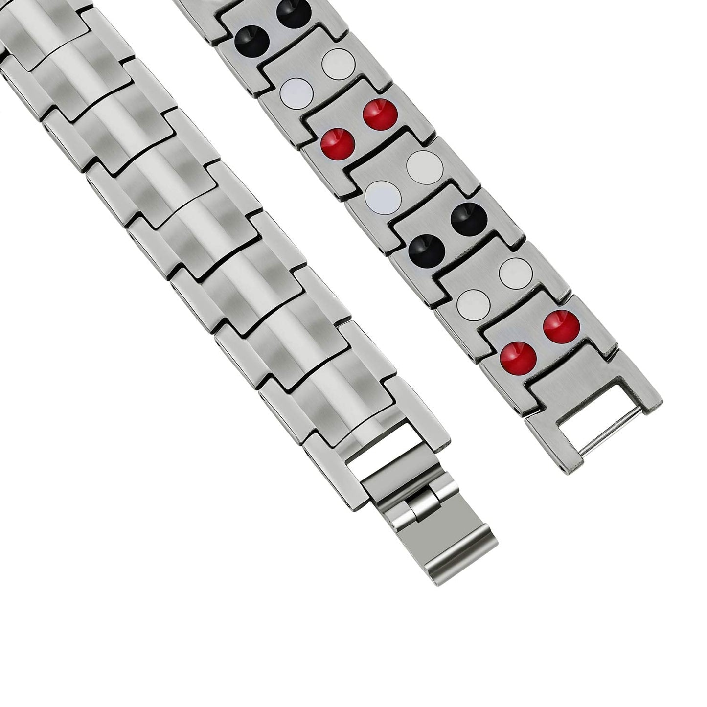 Feraco Magnetic Bracelets for Men Pain Relief Titanium Steel Double Row Strong Magnets Bracelet with Unique Blue Line, Adjustable Bracelet (Pack of 2)