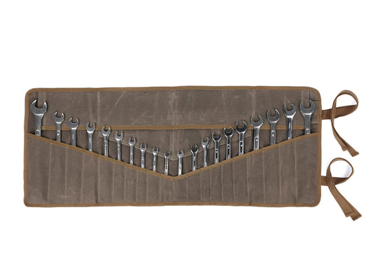 Denifiter Wrench Roll Up Pouch, Heavy Duty Waxed Canvas Tool Roll Bag Tool Organizer Bag With 20+4 Pockets (Brown)