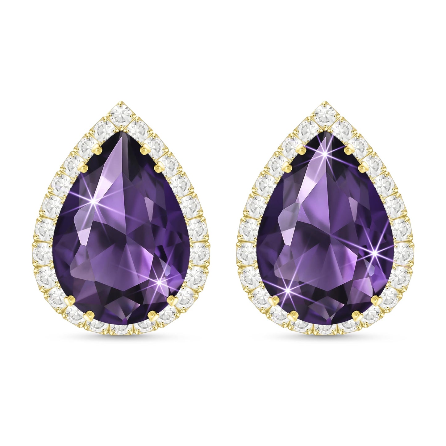 Linawe Purple Earrings Studs, Imitation Diamond Gold Stud Earrings for Women, Cubic Zirconia Teardrop Rhinestone Crystal Piercing Jewelry, Wedding Brial Bridesmaid Costume Earring Set