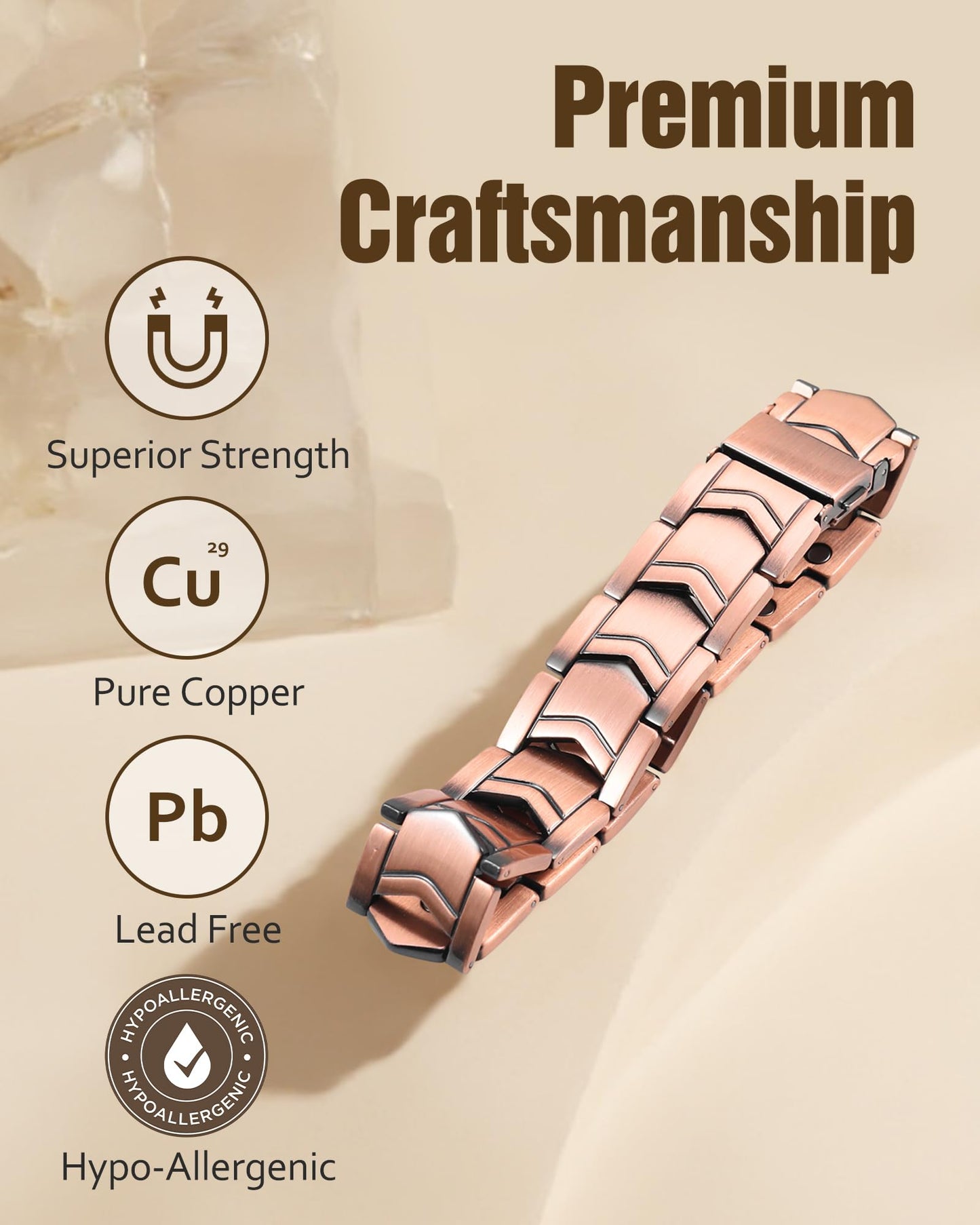 Jecanori Copper Bracelet for Men, 3X Strength Magnetic Bracelets for Men With Ring，Ideal Gift