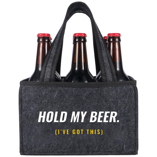 Funny Beer Drink Carrier Bag for Men, Birthday Gift for Beer Lovers, Unique Gifts for Him, Party, BBQ, Camping, and Tailgating, 6-Bottle Felt Beer Tote