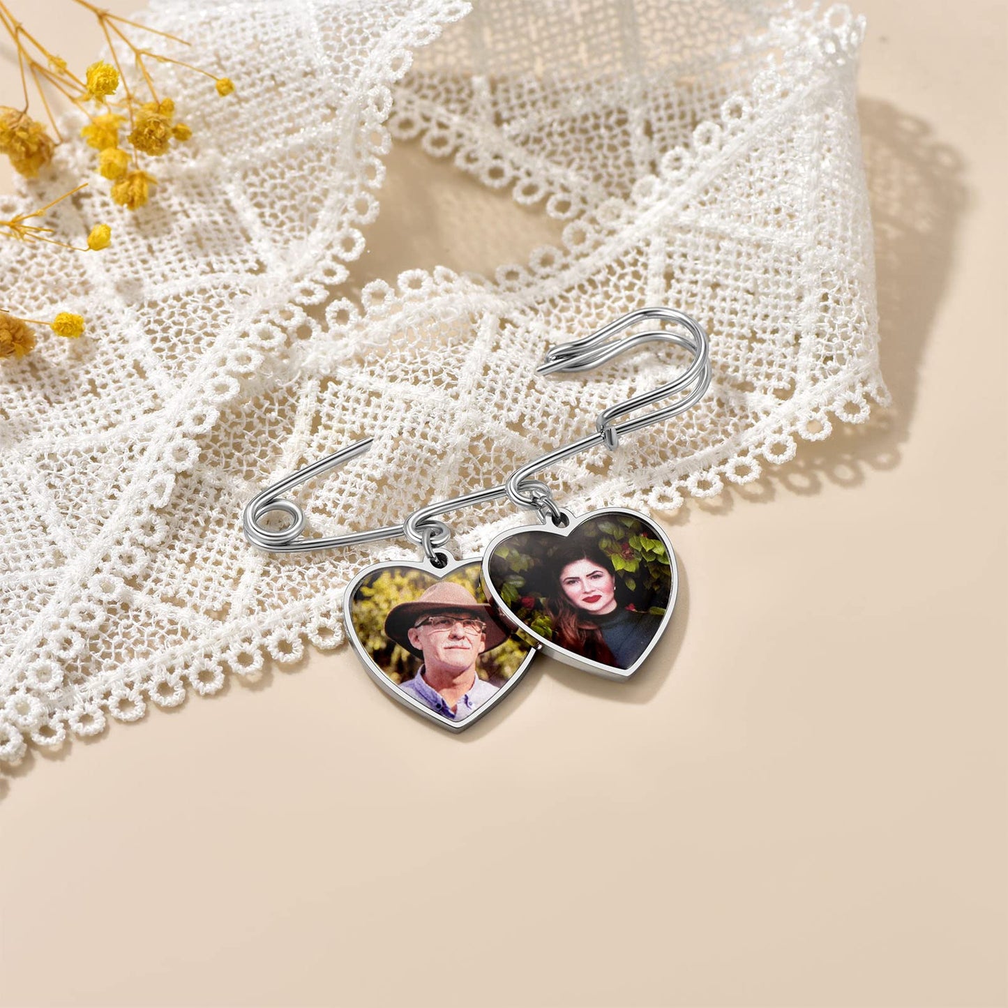 Custom4U Picture Lapel Pins Pack of 4 Memorial Wedding Heart Funeral Boutonniere Pin Kit with Photo Groomsmen Gifts Groom