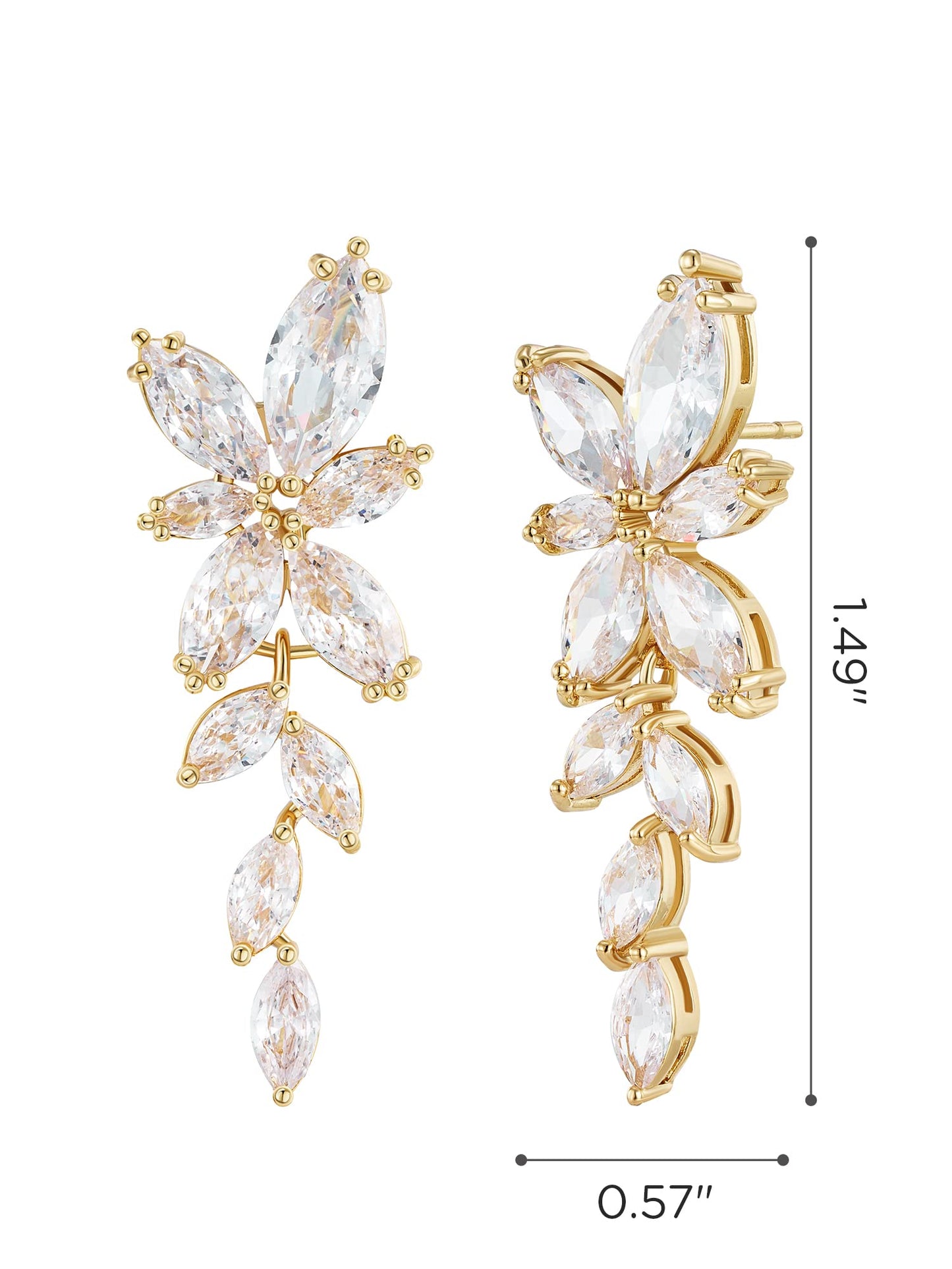 SWEETV Marquise Cubic Zirconia Bridal Earrings, Elegant Wedding Earrings for Brides Bridesmaids, Crystal Formal Drop Earrings for Women Jewelry Gifts (Gold)