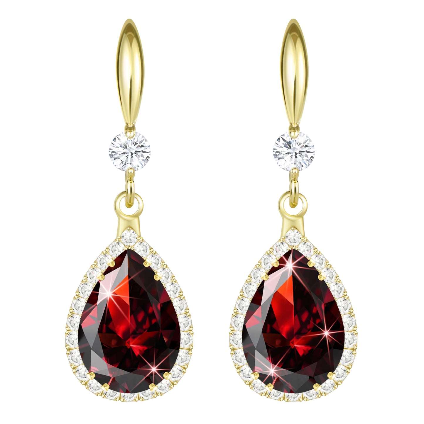 Linawe Ruby Imitation Diamond Dangle Earrings for Women, 14K Gold Rhinestone Cubic Zirconia Crystal Teardrop Earrings, Wedding Bride Bridesmaids Earrings, Birthstone Jewelry