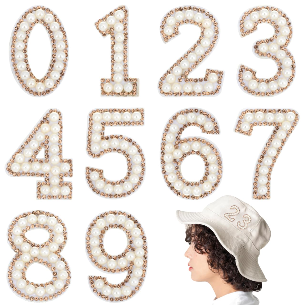 10 PCS Rhinestone Number Patches,0-9 with Glitter Number Stickers Iron on Patches DIY Sewing Supplies for Clothing Sweaters Backpacks Skirts Hats - 1.81 Inch