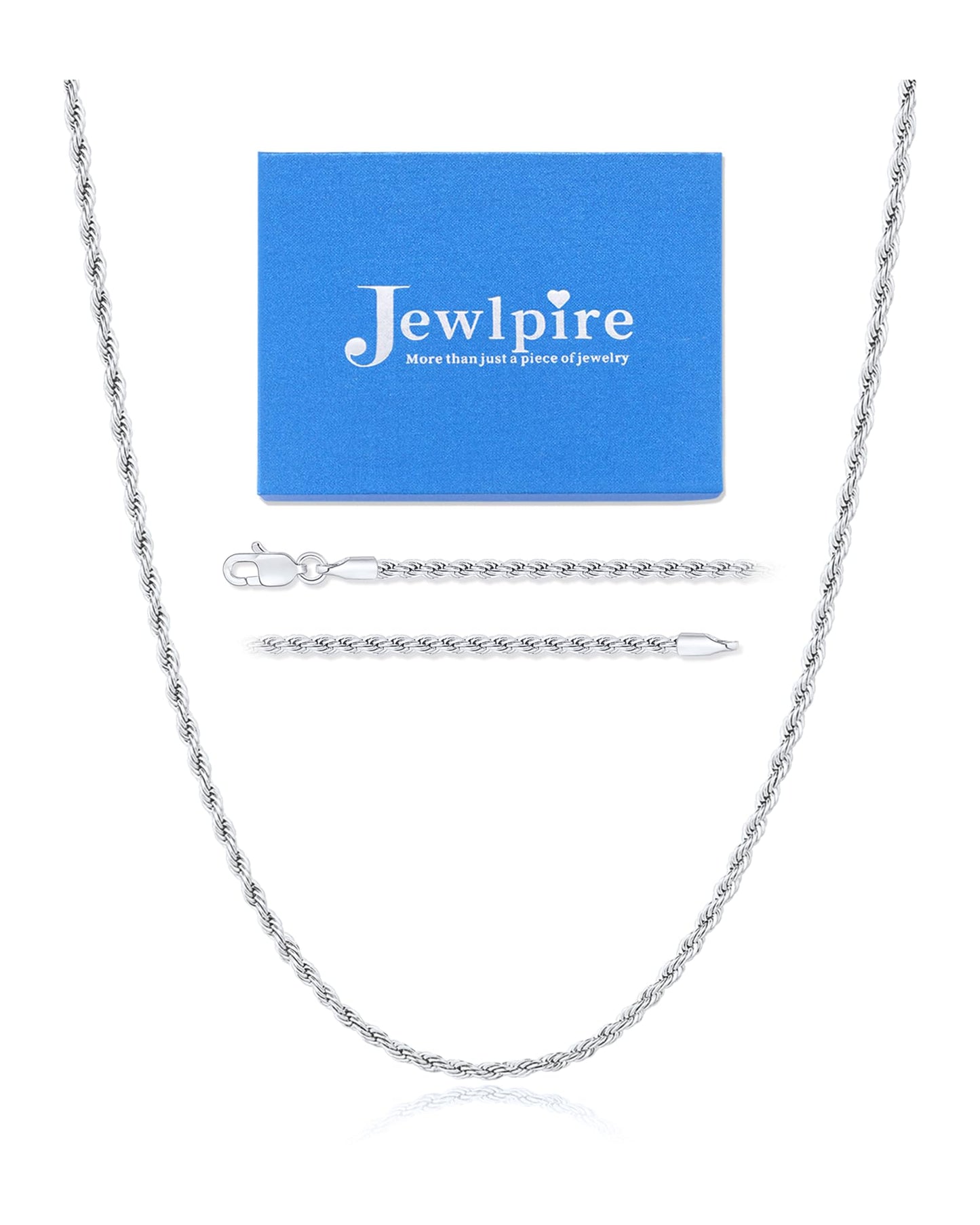 Jewlpire Silver Chain Necklace for Women, 2.5mm Rope Chains Silver Chain for Women Sturdy Womens Chains Necklace, 20 Inch