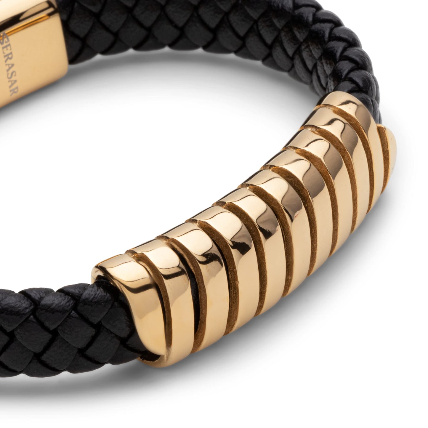 SERASAR Pulsera de oro para hombre 17cm con caja regalo hombre, trenzas piel vaca, cierre magnetico ajustable, joyero multicapa, joyeria cuerda magnetica masculina