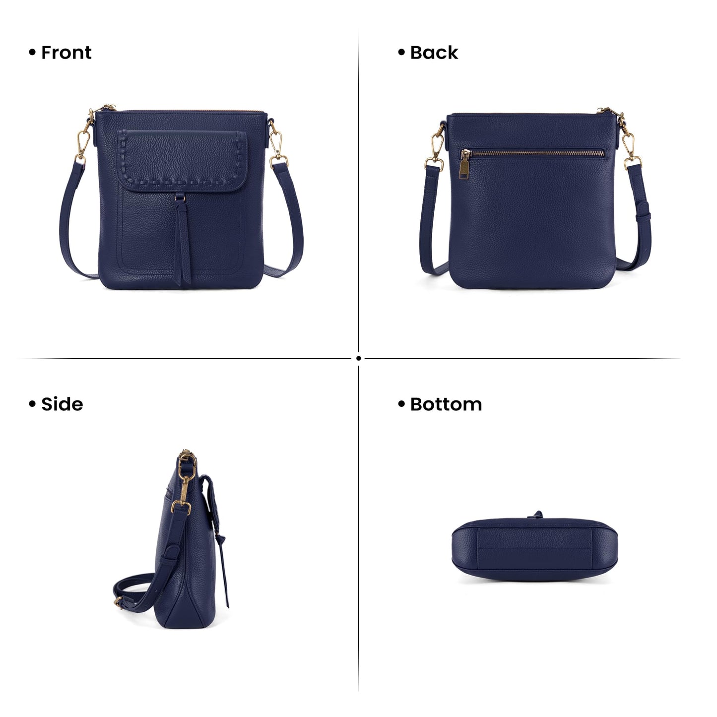 befen Navy Blue Genuine Leather Crossbody Purse for Women, Small Crossbody Bag with RFID Card Slots, Anti Theft Multi Pocket Shoulder Bag for Travel Daily Use