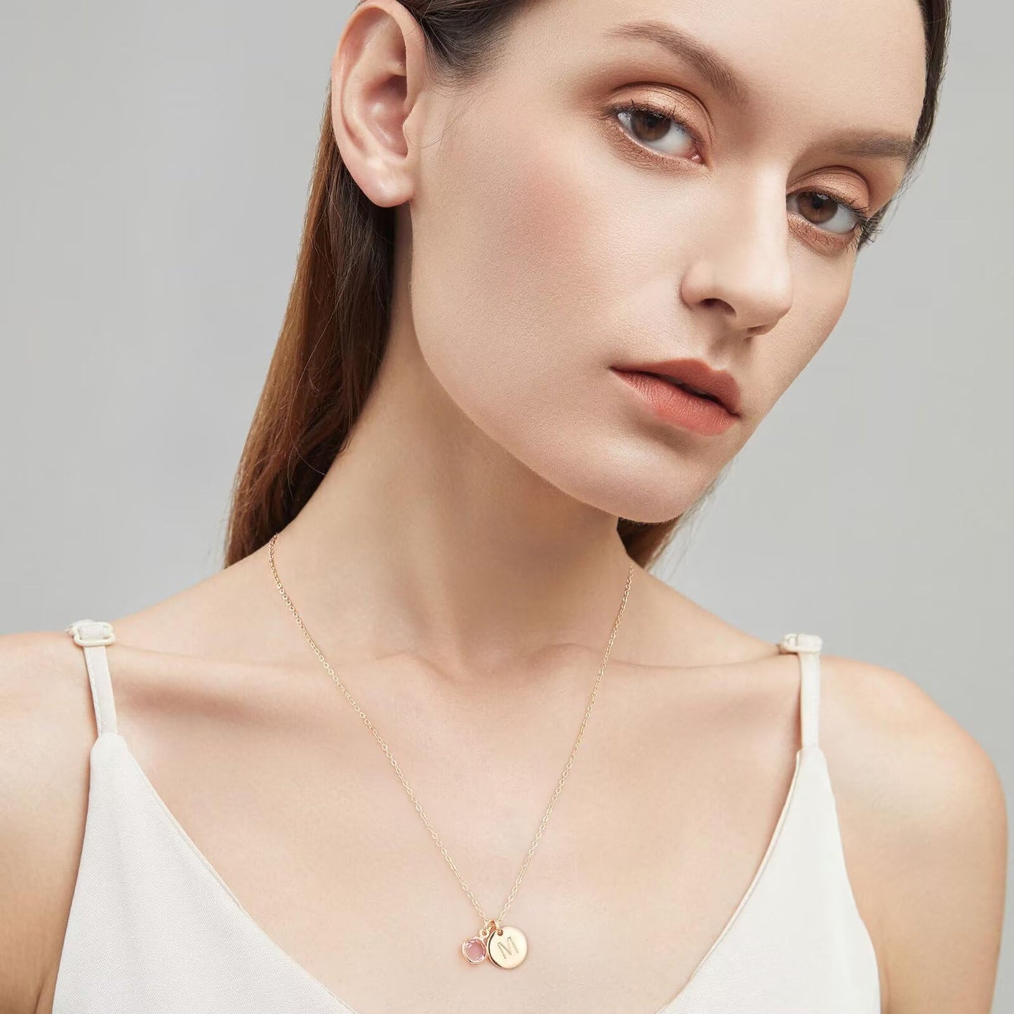 Hidepoo Birthstone Necklace for Woman- July Birthday Gift Disc Initial T Necklaces Birthstone Jewelry Mothers Day Gifts for Women Mom Wife Present