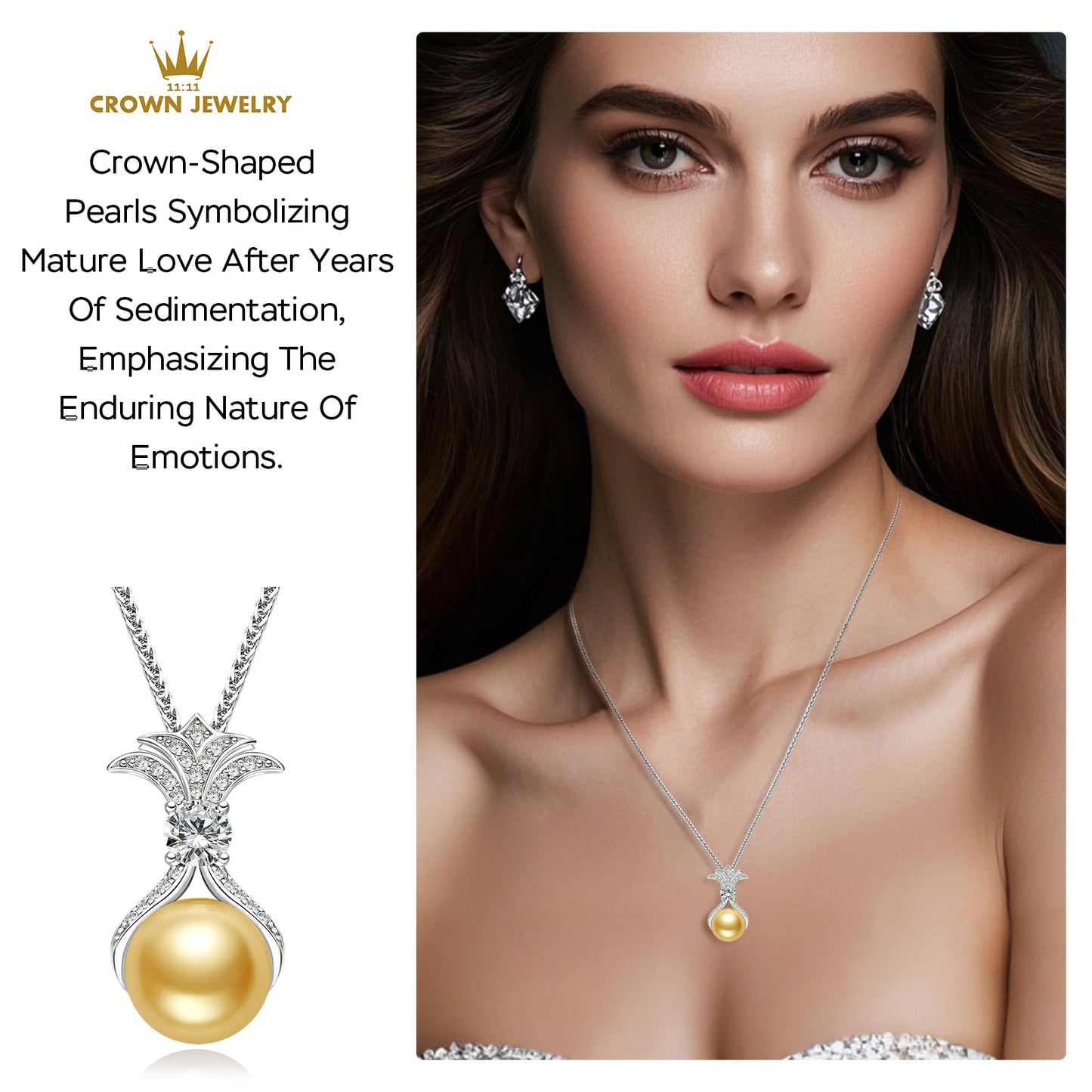 Pearl Necklaces for Women, Anniversary Birthday Gifts for Wife, Mom, Dauhter, Girlfriend, Grandma (Golden10-11mm)