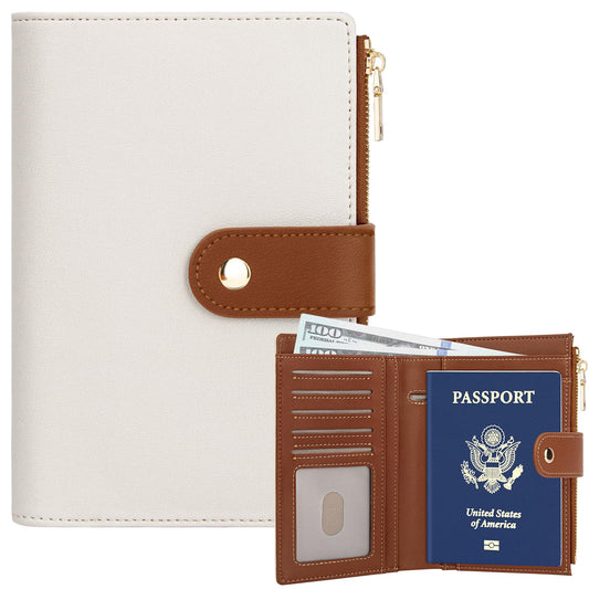 TEUEN Passport Holder for Travel Women, RFID Blocking Passport Wallet with Airtag Slot, PU Leather Passport Cover Travel Wallet with Zippered Coins Pocket for Travel Essentials