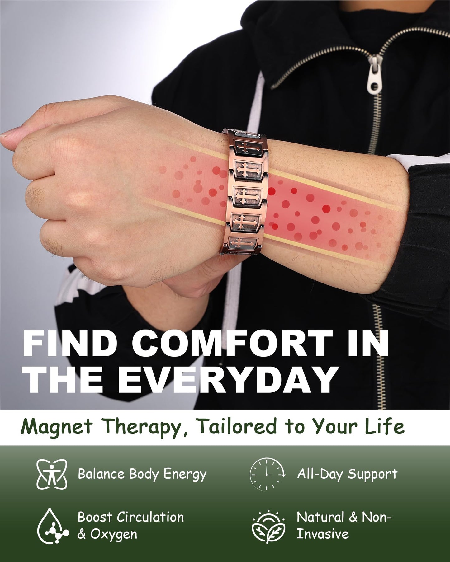 MagEnergy 99.99% Copper Bracelet for Men, Cross Copper Magnetic Bracelet with 3800 Gauss Magnets, Adjustable with Sizing Tool, Pulsera de cobre para Hombre, Men's Jewelry Gift