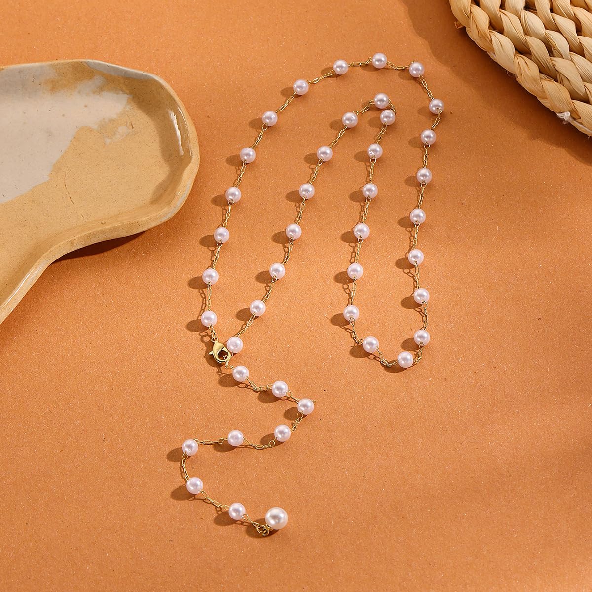 Long Lariat Necklace for Women Dainty 14K Gold Pearl Pendant Necklaces Adjustable Cubic Zirconia Y Necklace Jewelry Gifts