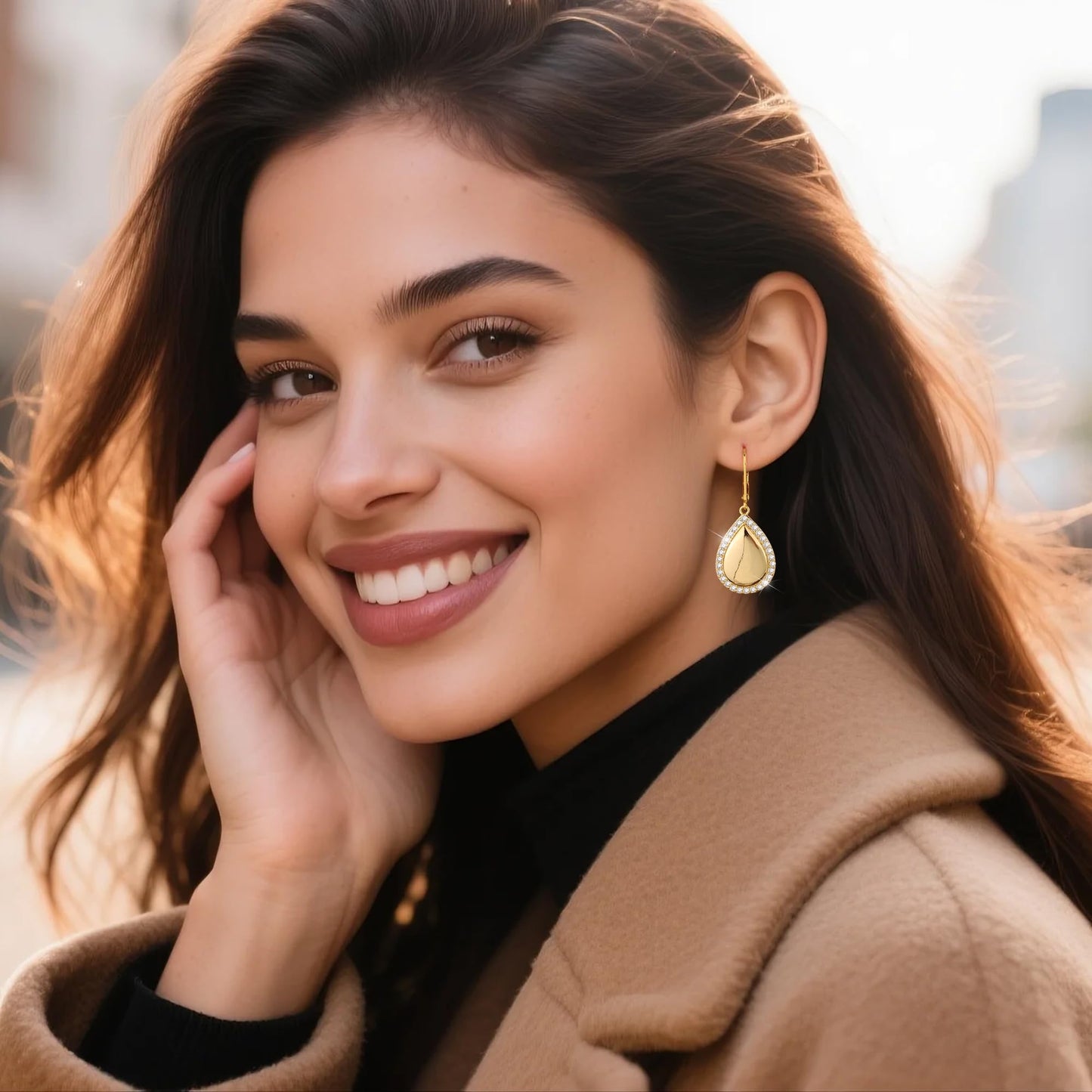 Waterdrop Gold Dangle Earrings for Women, LANCHARMED 14K Goldplated Large Waterdrop Earring with Cubic Zirconia Teardrop Dangle Gold Leverback Earrings for Women Trendy Statement Jewelry