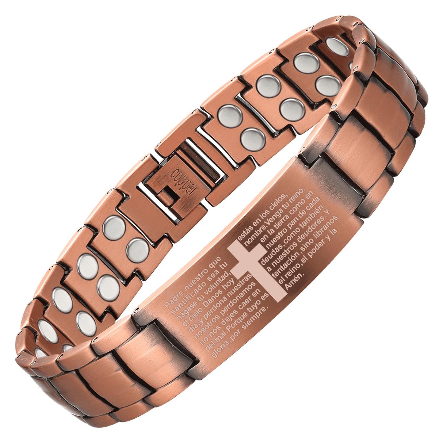 MagEnergy Copper Bracelet for Men, Pulsera de Cobre para Hombres, 99.99% Cross Copper Magnetic Bracelet with Strength 3500 Gauss Magnets, Jewelry Gift for Him