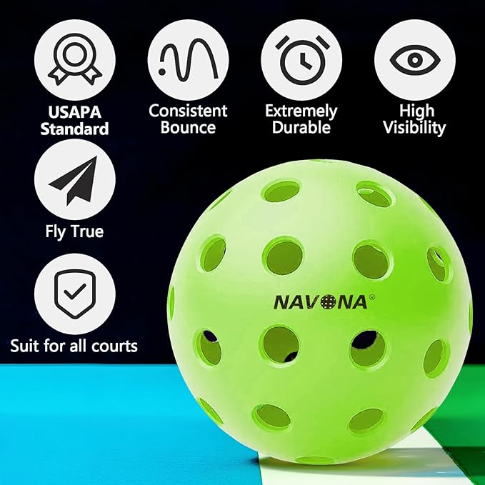 Navona 48 Pack Premium 40-Holes Outdoor Pickleball Balls, Meet USAPA Official Requirement, Perfectly Balanced, High Bounce True Flight, Durable Outdoor Pickleball Set