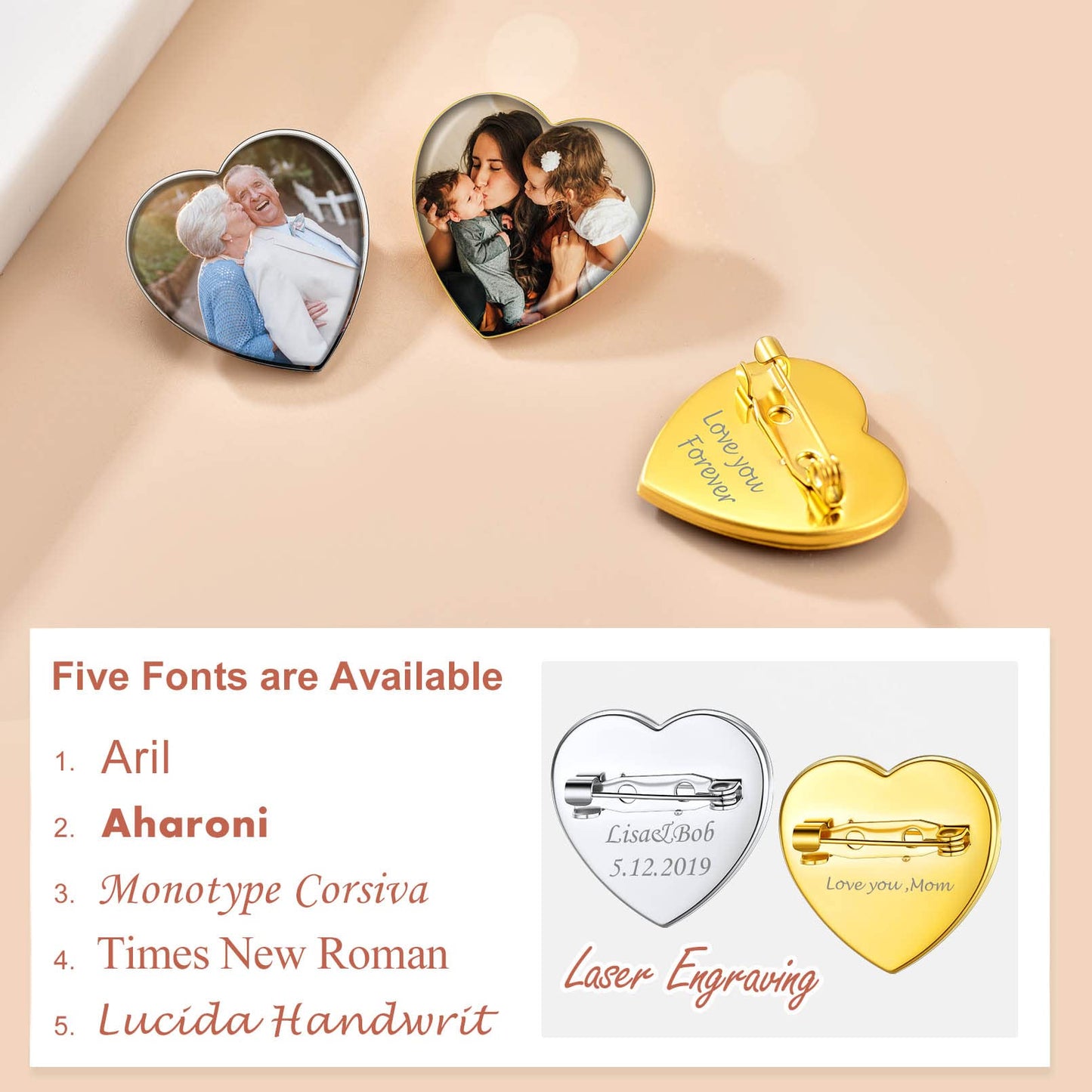 Custom4U Customized Photo Brooch Pin Heart Picture Pins Personalized Wedding Bouquet Charm Memorial Boutonniere Pin Memorial Gift for Women Men