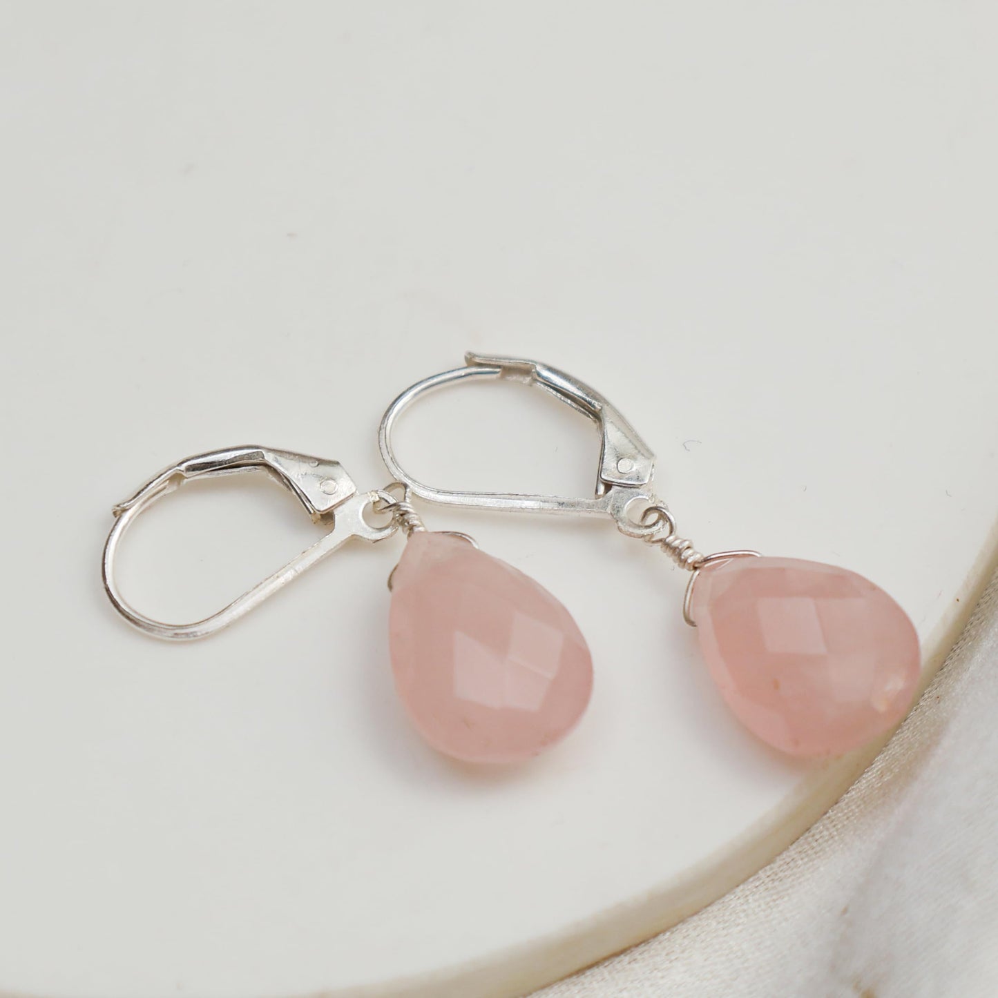 GemInspire Rose Quartz Pear Shape Tear Drop Earrings Suspended with Sterling Silver Lever Back Hoop, Elegant Handmade Jewelry Gifts for Women
