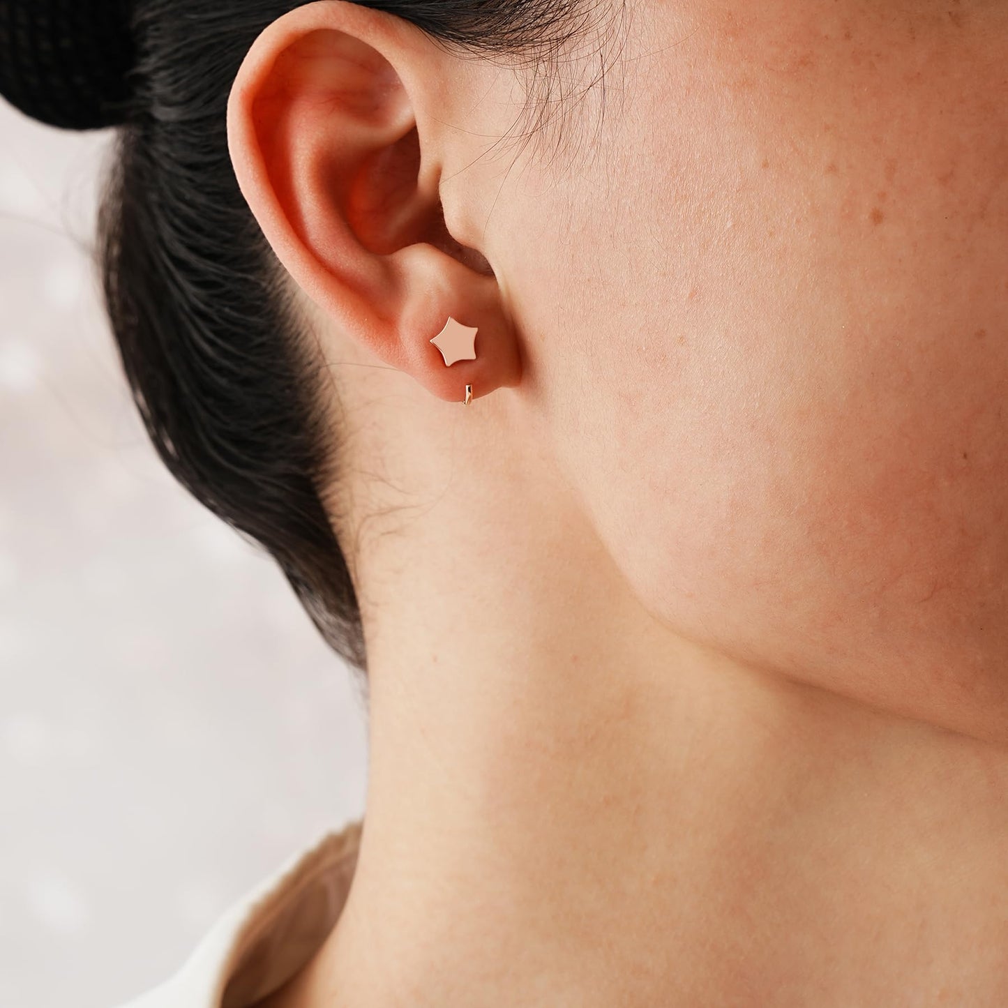 Half Hoop Earrings 18K Rose Gold Plated 925 Sterling Silver Star & Ball Huggie Open Hoop Earrings Little Sleep Huggy Hoop Earrings for Women