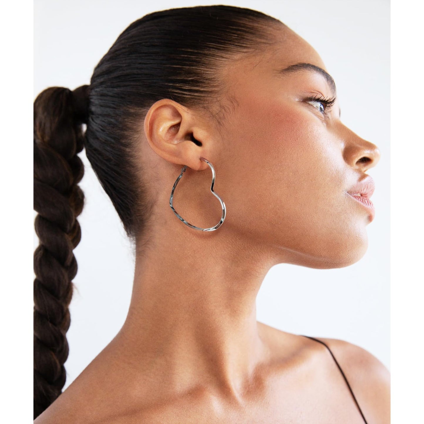GLOQUAT Silver Plated Heart Hoop Earrings for Women Fashion Large Dangle Earring Heart Shaped Hoop Earrings Thin Hoops Lightweight and Hypoallergenic Trendy Valentie's Gift for Girlfriend Lover 50mm