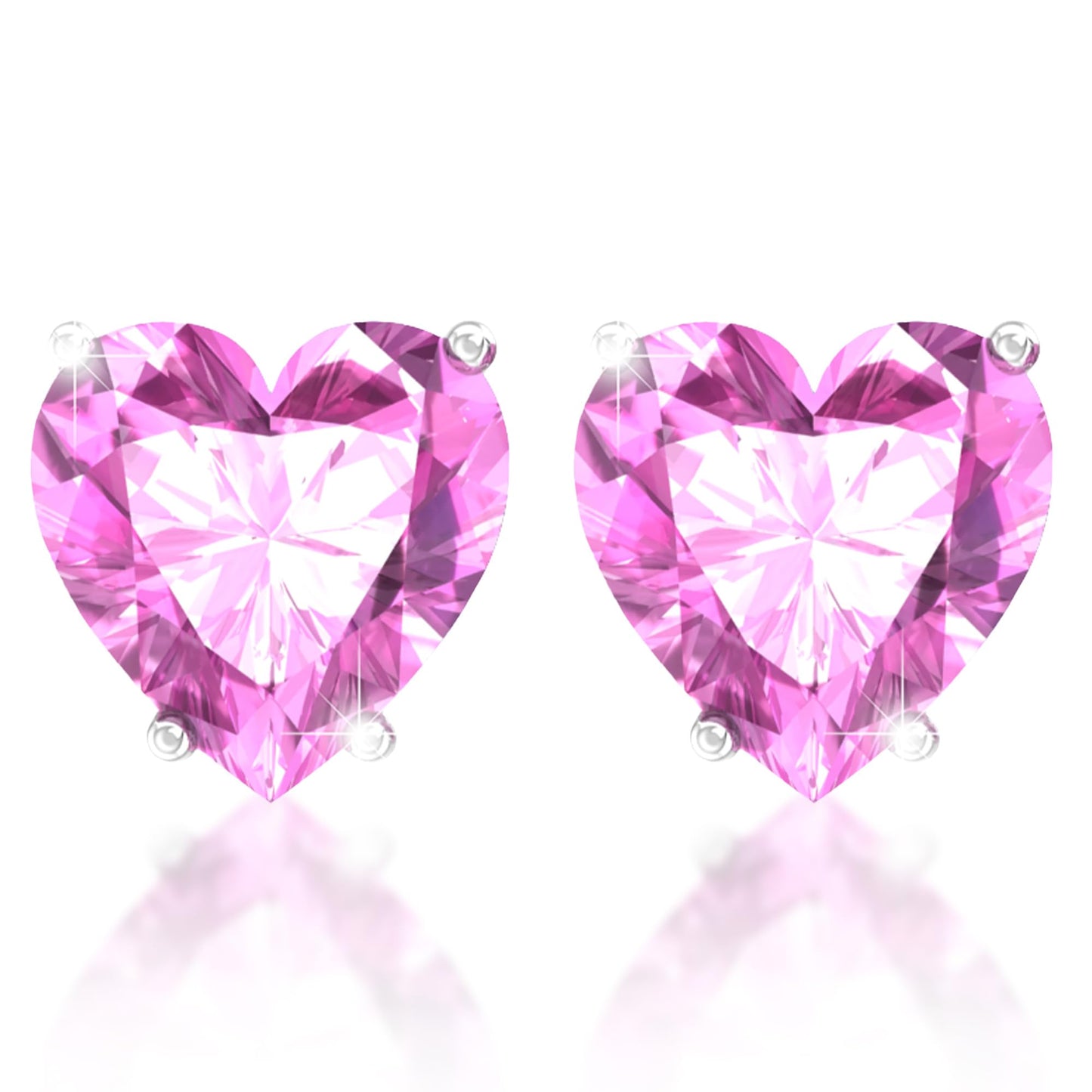 Belinda Jewelz - Heart Stud Earrings, 5mm Cubic Zirconia Heart Earrings with Prong Setting, 925 Sterling Silver Earrings Studs, Pink Topaz Stud Earrings for Women