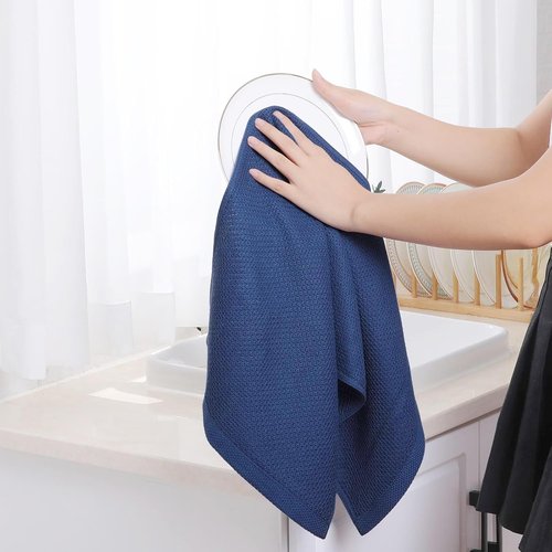 Homaxy Kitchen Dish Towels - Ultra Soft 100% Cotton Waffle Weave, Quick Drying, 13 x 28 Inches, Navy Blue - 6-Pack