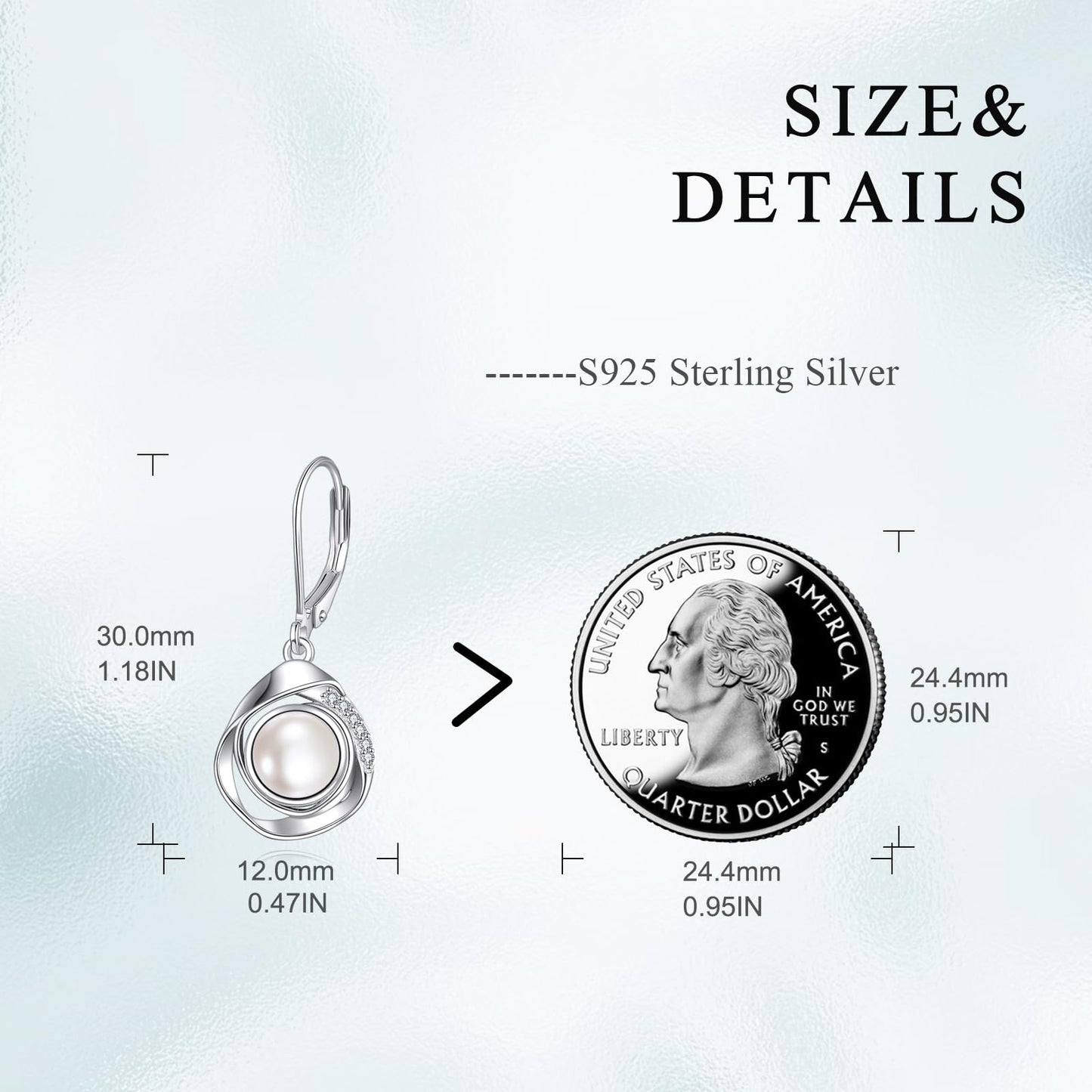 VONALA Pearl Leverback Earrings 925 Sterling Silver Dangle Drop Pearl Jewelry Gifts for Women (White Pearl)