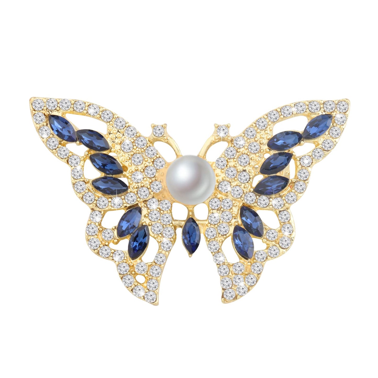 FEELMEM Crystal Rhinestone Butterfly Brooch Pin Blue Color Butterfly Brooches for For Women Wedding/Banquet/Birthday Party (blue)