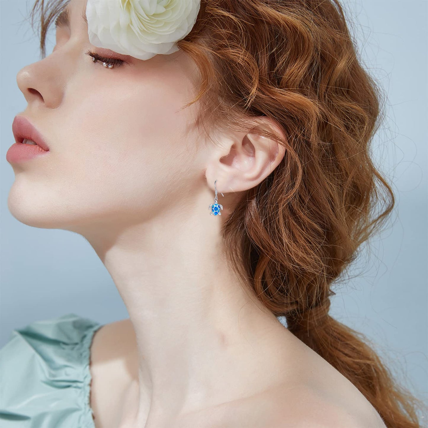 Sea Turtle Earrings,Sterling Silver Hawaiian Beach Themed Stud Earrings Tortoise Animals Drop Dangle Blue Opal Ocean Tarnish Resistant Jewelry Gifts for Women Girlfriend Mom Mother Sister (Leverback Turtle Earrings)