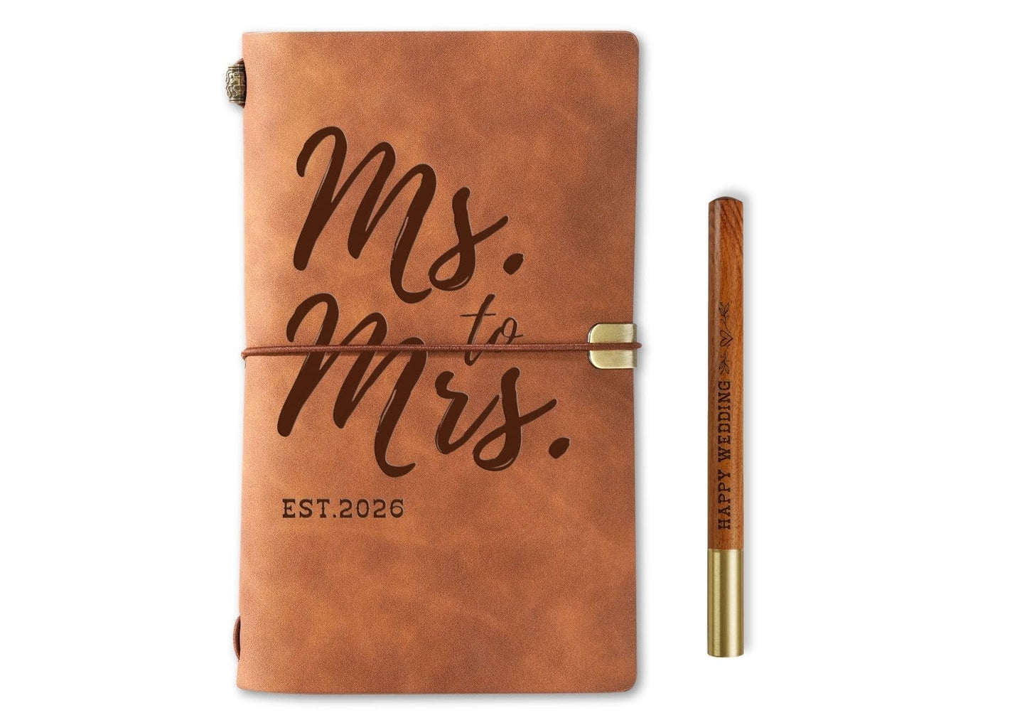 InnoBeta Bridal Gifts for Bride Women Wife Bride-to-be, Bridal Wedding Planning Journal and Pen Vegan Leather Refillable Notebook, Sketchbook, Travel Diary, 7.8x5 Inches, Ms to Mrs