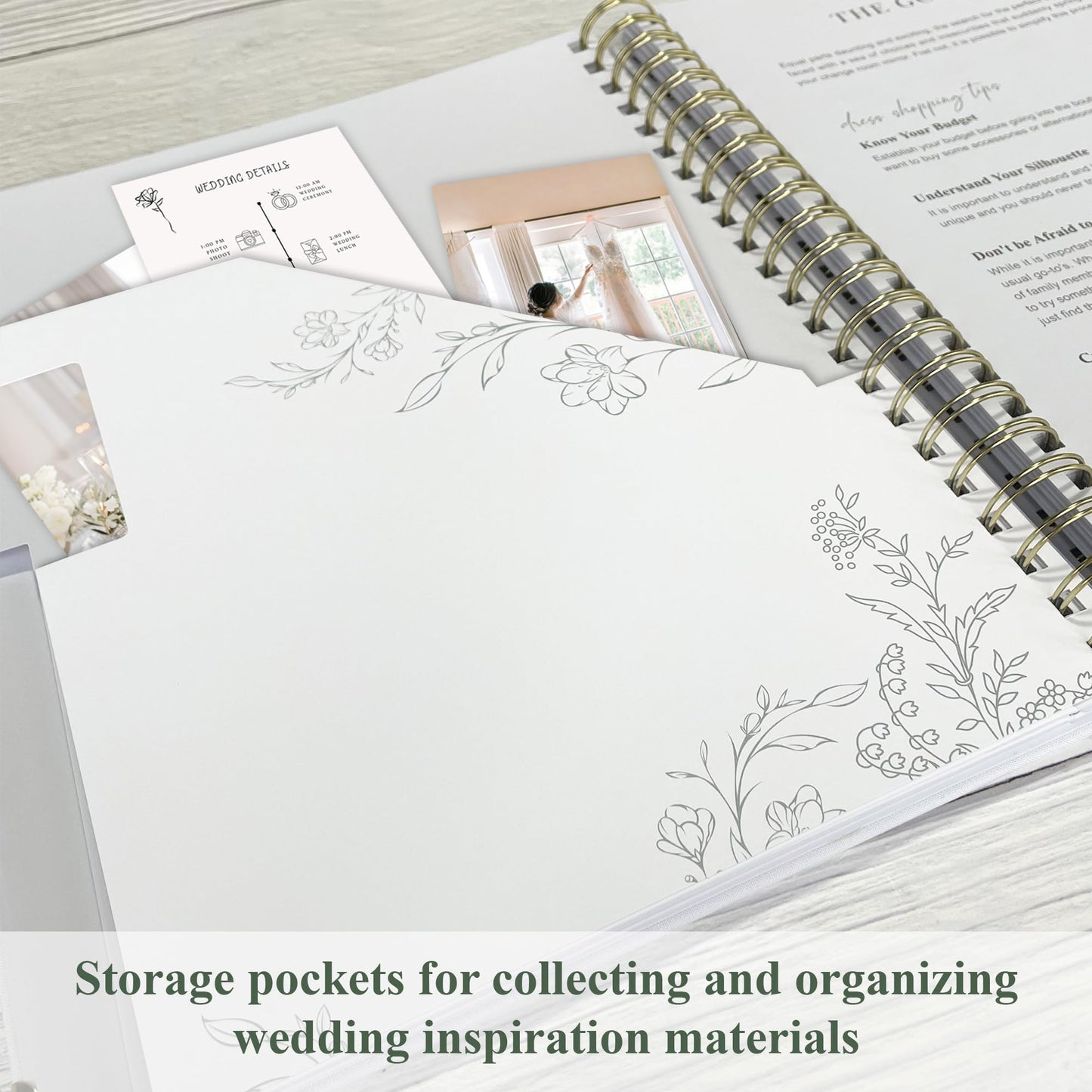 LADY&HOME Wedding Planner Book and Organizer - Wedding Planning Book for Bride,Linen Binder with Countdown Calendars & Checklists - Perfect Engagement Gifts for Couples - Green & White Floral
