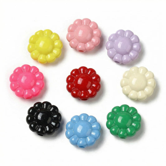 Ipotkitt 20 pcs Mixed Colors Baking Paint Sunflower Acrylic European Beads Happy Face Flower Large Hole Beads for DIY Jewelry Crafts Bracelet Necklace Earrings Keychains Bag Decor
