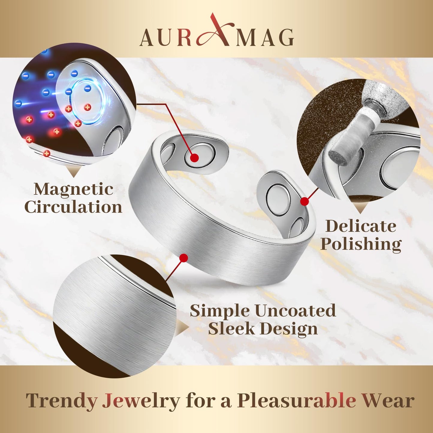 Auramag Copper Rings for Men, 99.99% Pure Copper Magnetic Rings for Women, Adjustable Jewelry with Gift Box, Valentine's Day Jewelry Gift