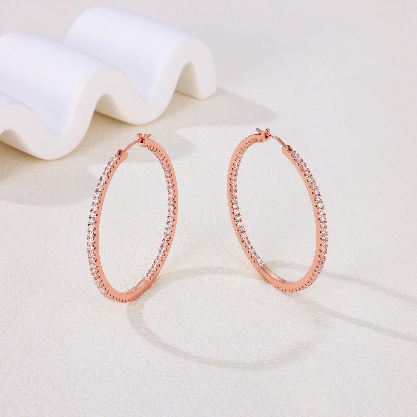 Gacimy Rose Gold Hoop Earrings for Women, 50mm Cubic Zirconia Hoop Earrings, 14K Rose Gold Plated Brass with 925 Sterling Silver Post
