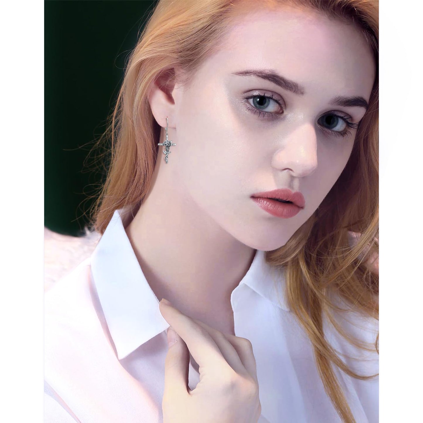 SHAOAN Rose Flower Cross Dangle Earrings for Women 925 Sterling Silver Earring Jewelry Gifts for Christmas Valentine's Day Birthday