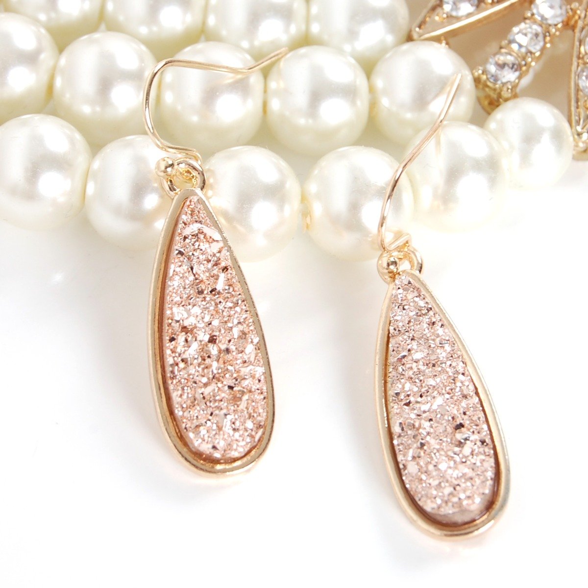 Gold Tone Earrings for Women - Gold Tone Teardrop Earrings for Women, Simulated Druzy Dressy Dangles, Sparkly Long Tear Drop Dangly Boho Drops, Dangling Bohemian Dangles for Wedding, Bridesmaid, Prom