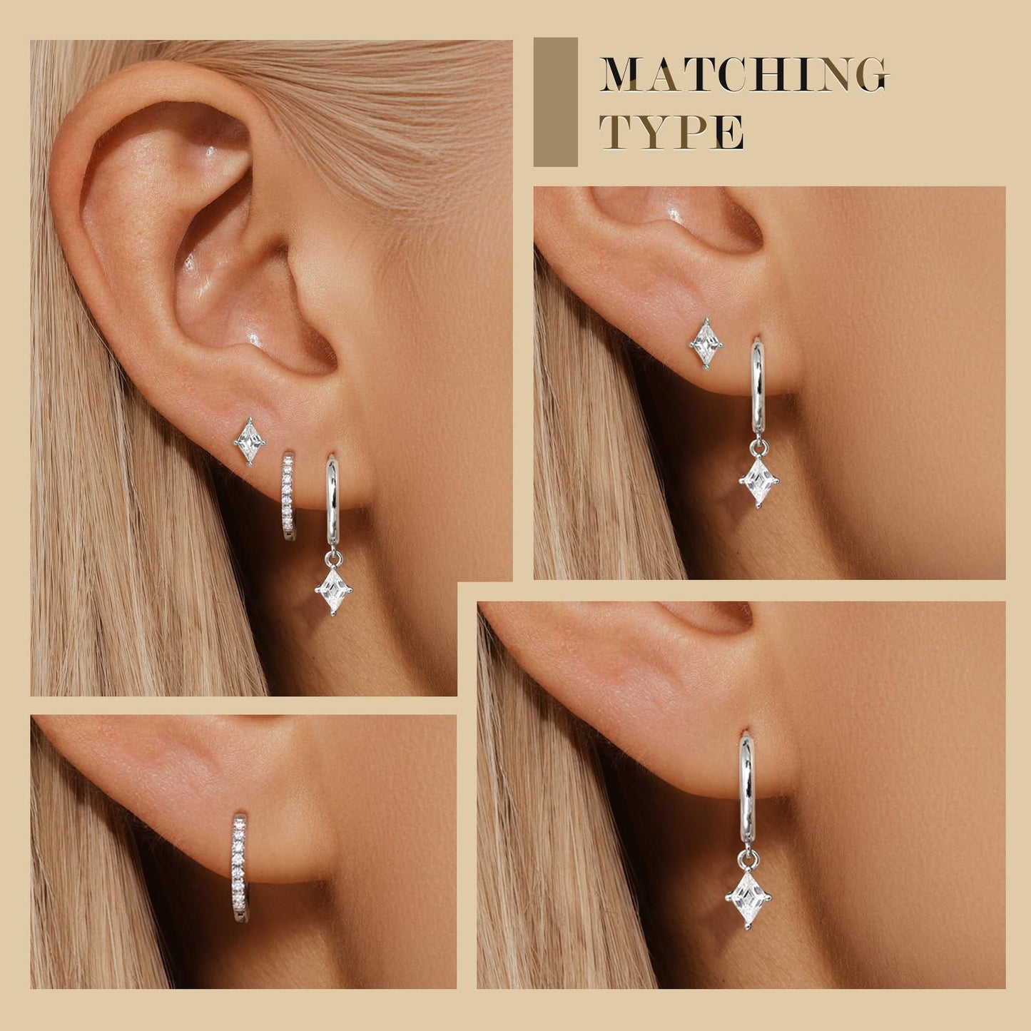 3 Pairs 925 Sterling Silver Hoop Earrings Set for Women, Hypoallergenic Silver Earrings for Multiple Piercing, Dainty Huggie Earrings Cartilage Silver Earring Stacks for Women Trendy Jewelry Gifts