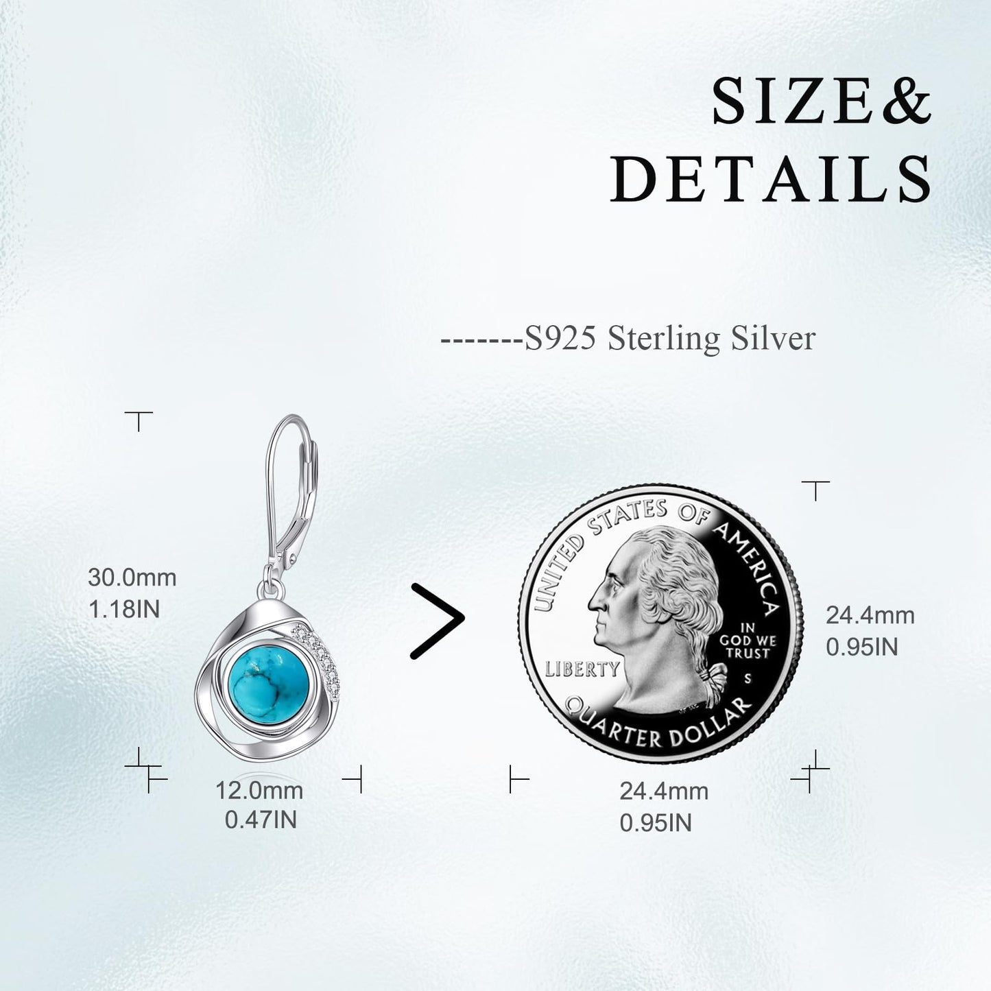 925 Sterling Silver Turquoise Leverback Earrings Dangle Drop Jewelry Gifts for Women (Turquoise)