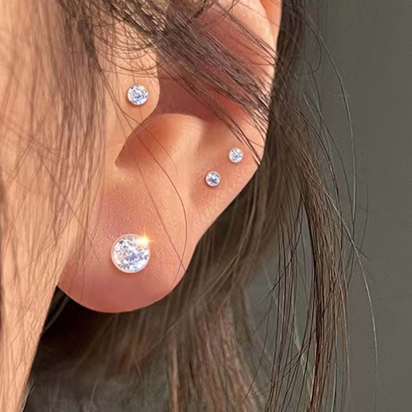 Anti Allergy Hypoallergenic Plastic Stud Earrings Set, 8 Pairs with Silicone Backs, 2-5mm Cubic Zirconia for Sensitive Ears (Clear)