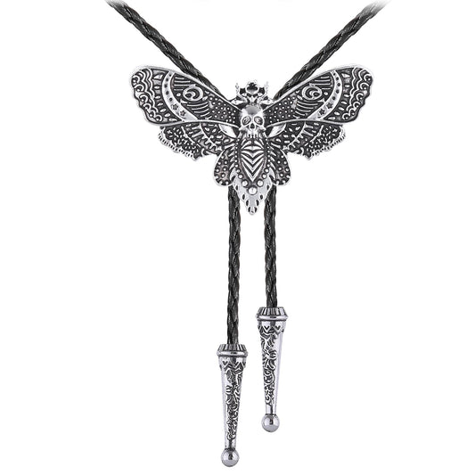 Western Bolo Tie for Men Women Death Head Moth Cowboy Bolo Tie Necktie Metal Insect Dead Gothic Punk Retro Jewelry(Silver)