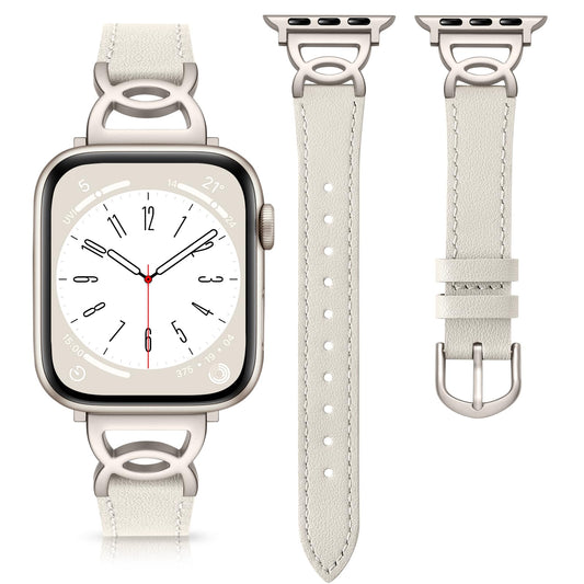 DaQin Slim Leather Band Compatible with Apple Watch Band for Women 40mm 38mm 41mm 42mm, Dressy Leather Strap with Designer DC-shaped Buckle for iWatch Bands Series 11 10 9 8 7 6 5 4 3 2 1 SE,Starlight