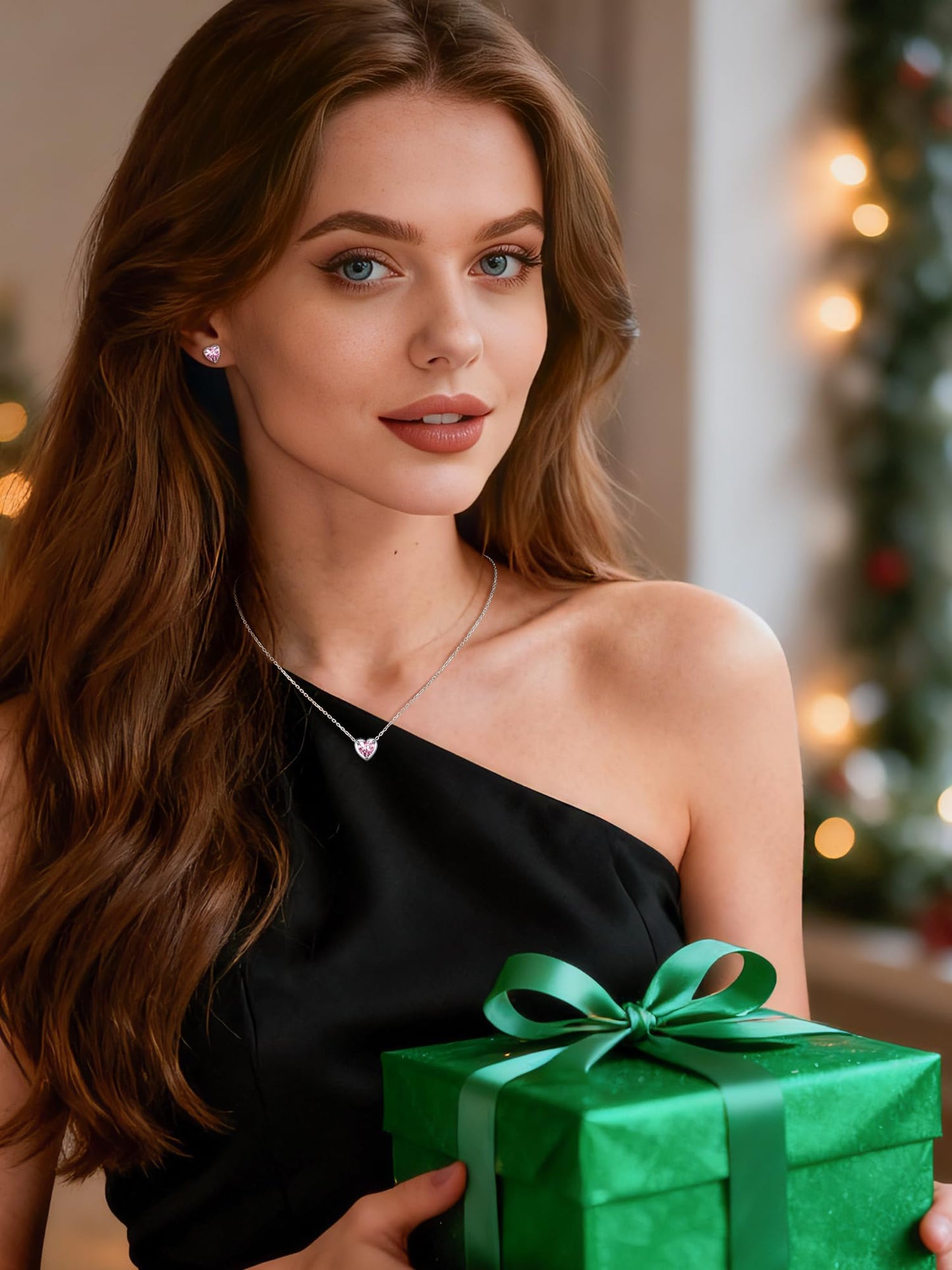 ChicSilver Tiny Silver Heart Necklace 925 Sterling Silver Love CZ Cubiz Zirconia Peridot August Birthstone Pendant Necklace Heart Choker Necklace for Women