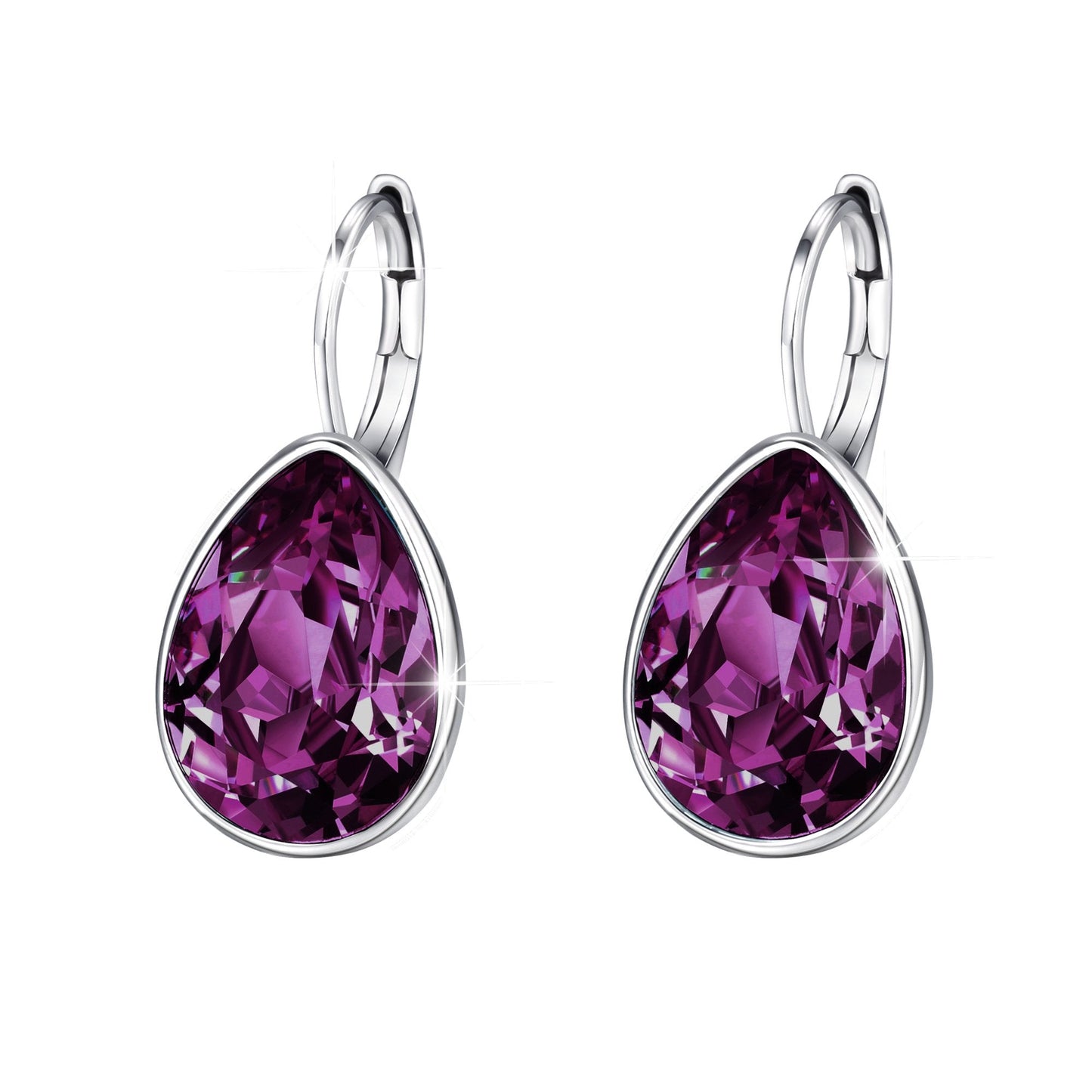 XUPING Jewelry Fashion Huggies Crystal Earring for Women (Dark Purple)