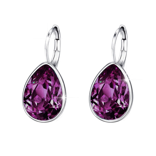 XUPING Jewelry Fashion Huggies Crystal Earring for Women (Dark Purple)