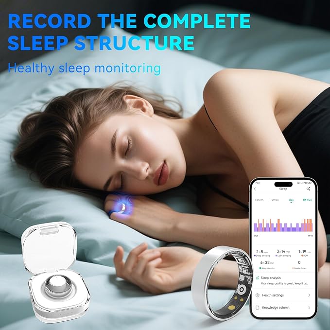 Smart Rings for Women Men,Fitness Tracker Ring,Heart Rate,Blood Oxygen,Blood Pressure,Step Tracker,Sleep Monitoring,No Subscription Fee,IP68 Waterproof Smart Ring for iphone&Android(Silver 13)