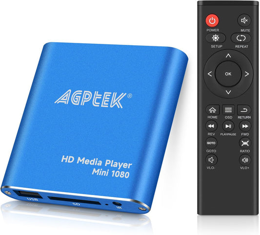 MYPIN 1080p MP4 MP4 HDMI Media Player, Blue Mini Full-HD Ultra HDMI Player for -MKV/RM/ / AVI etc- HDD USB Flash
