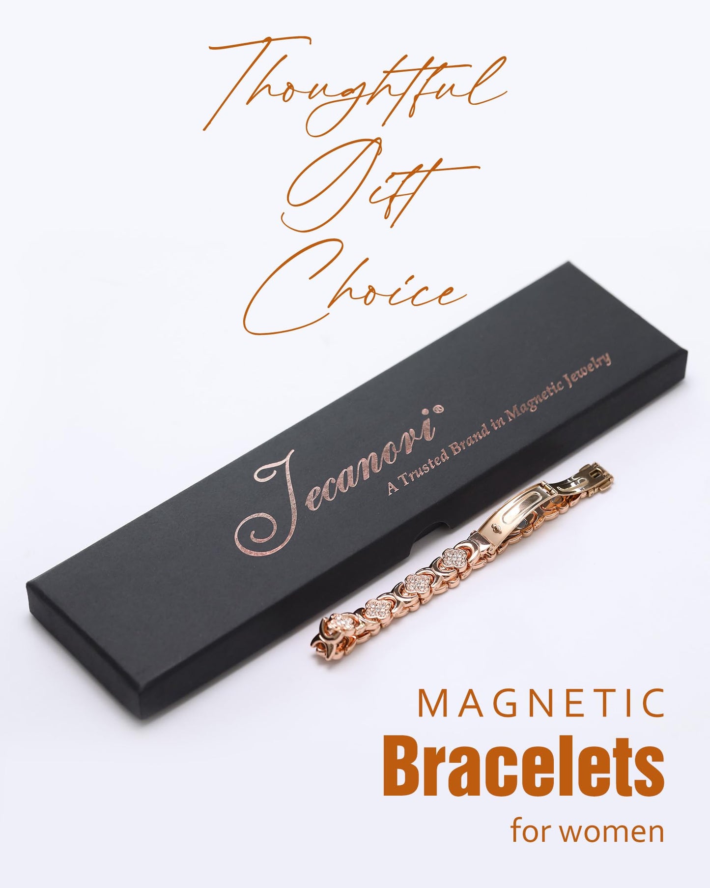 Jecanori Magnetic Bracelets for Women, Stainless Steels Magnetic Therapy Bracelet with Sparkling Cubic Zirconia,Four-leaf clover Jewelry Gift