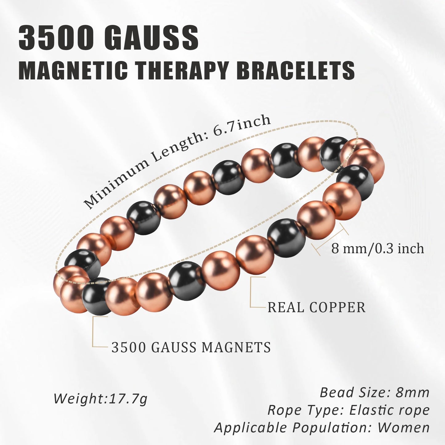 PEALICIOUS Copper Bracelet for Women and Men, 8MM Copper Magnetic Bracelet with 3500 Gauss Magnet Beads as Mother Day Gift for Mom, Cooper Hematite Jewelry Pulsera De Cobre para Mujer for Parents