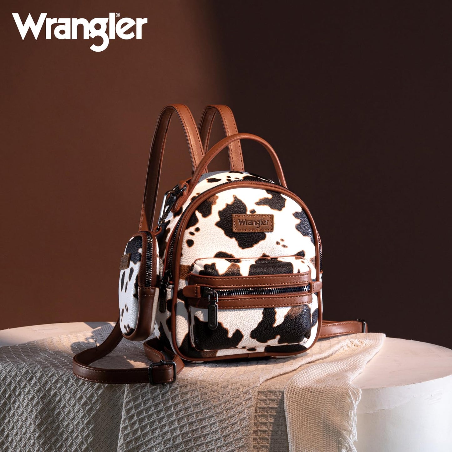 Montana West Wrangler Mini Backpack Cute Cow Print Backpack Purse for Girls and Women, Brown WG133-8600BR