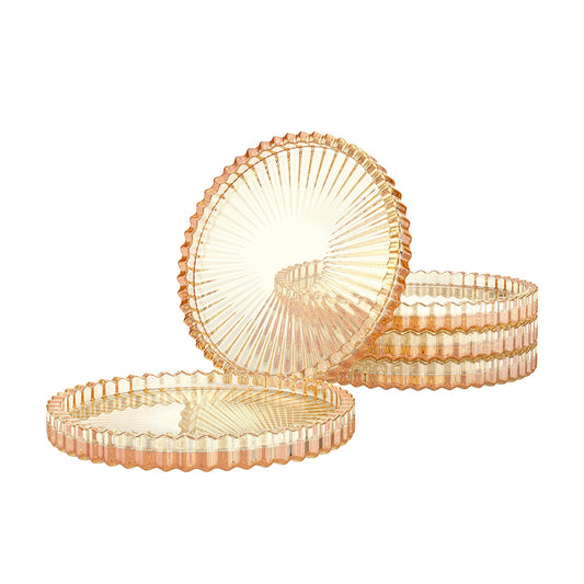 Amber Glass Coaster Set of 5,Round Glass Coaster,Suitable for Cafes, Dining Tables, Offices, Bars, Terraces (Amber)